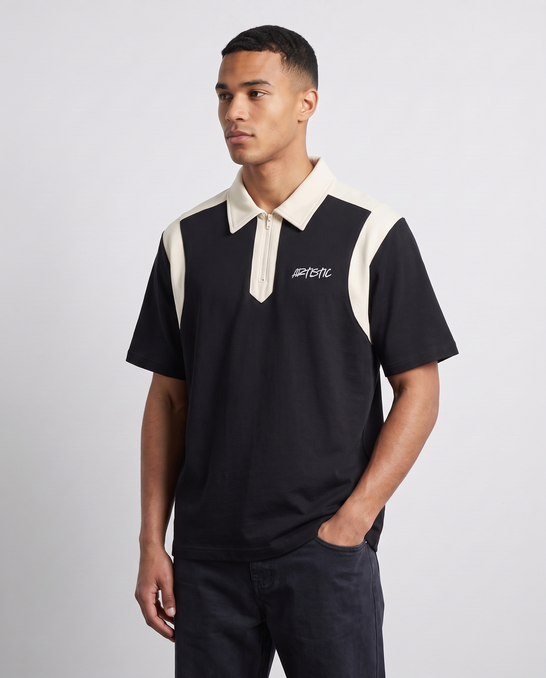 The Night Cap zip polo — three-quarter angle